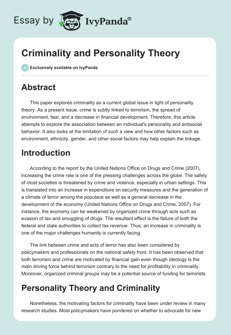 Criminality and Personality Theory. Page 1