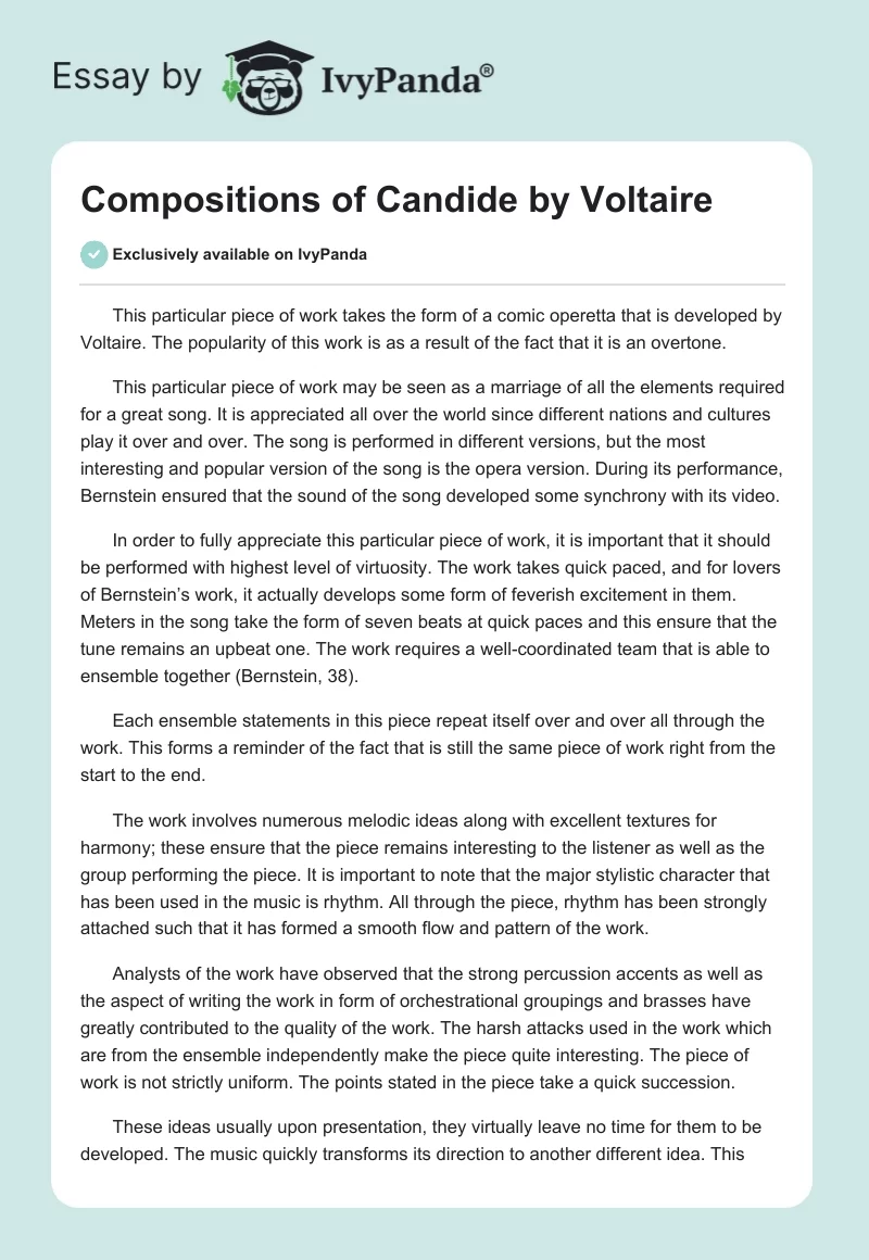 Compositions of Candide by Voltaire. Page 1