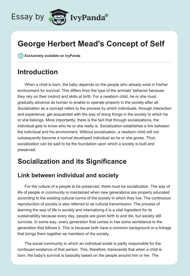George Herbert Mead's Concept of Self. Page 1
