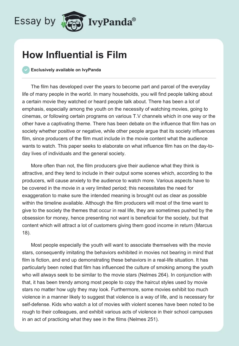 How Influential is Film. Page 1