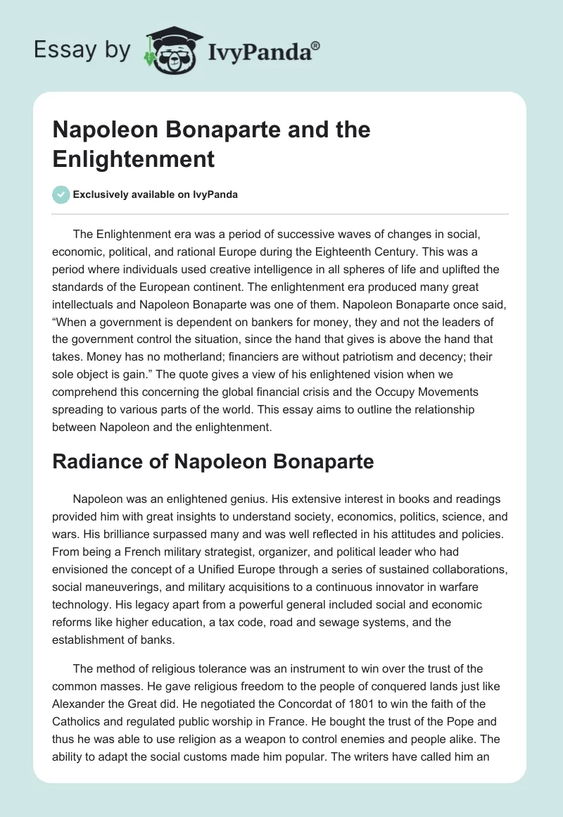 Napoleon Bonaparte and the Enlightenment. Page 1