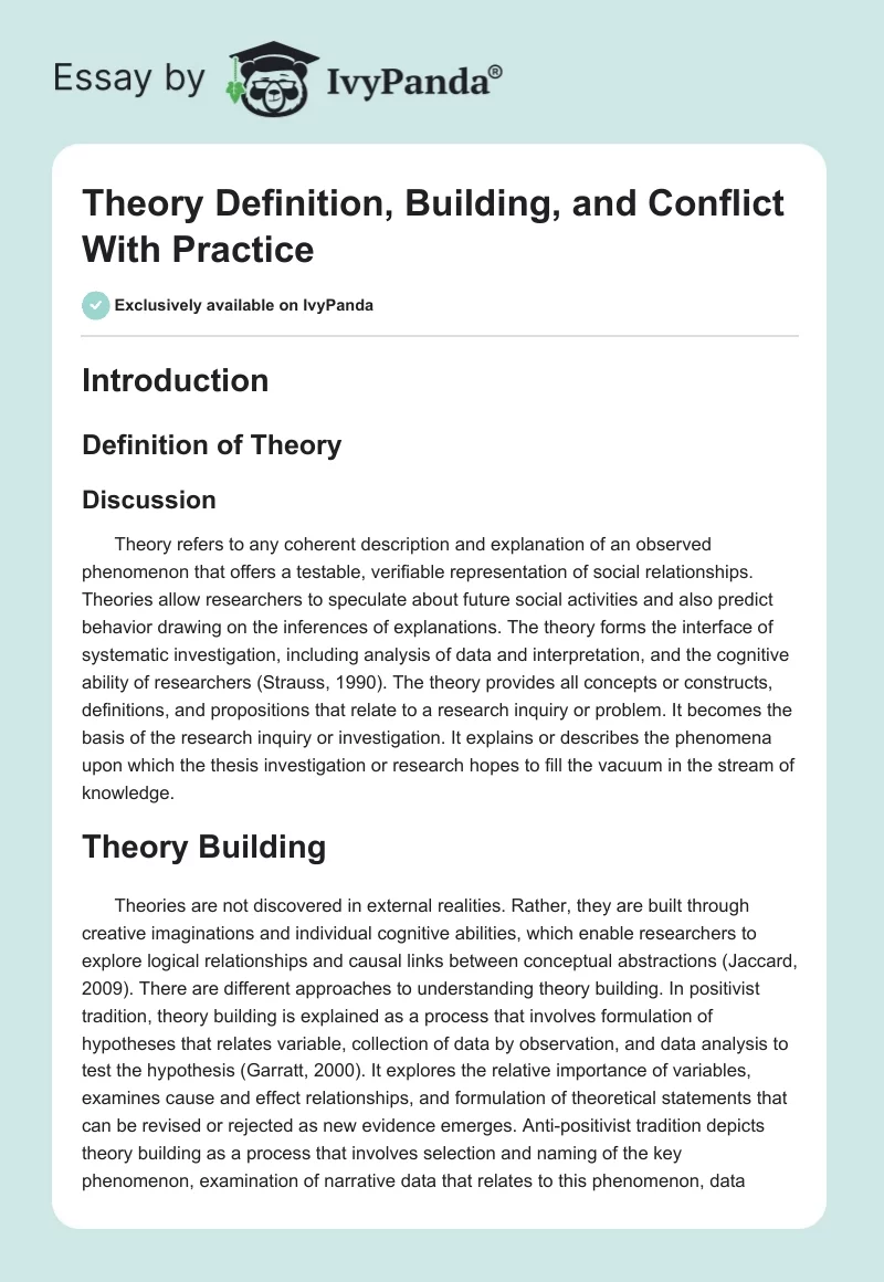 Theory Definition, Building, and Conflict With Practice. Page 1