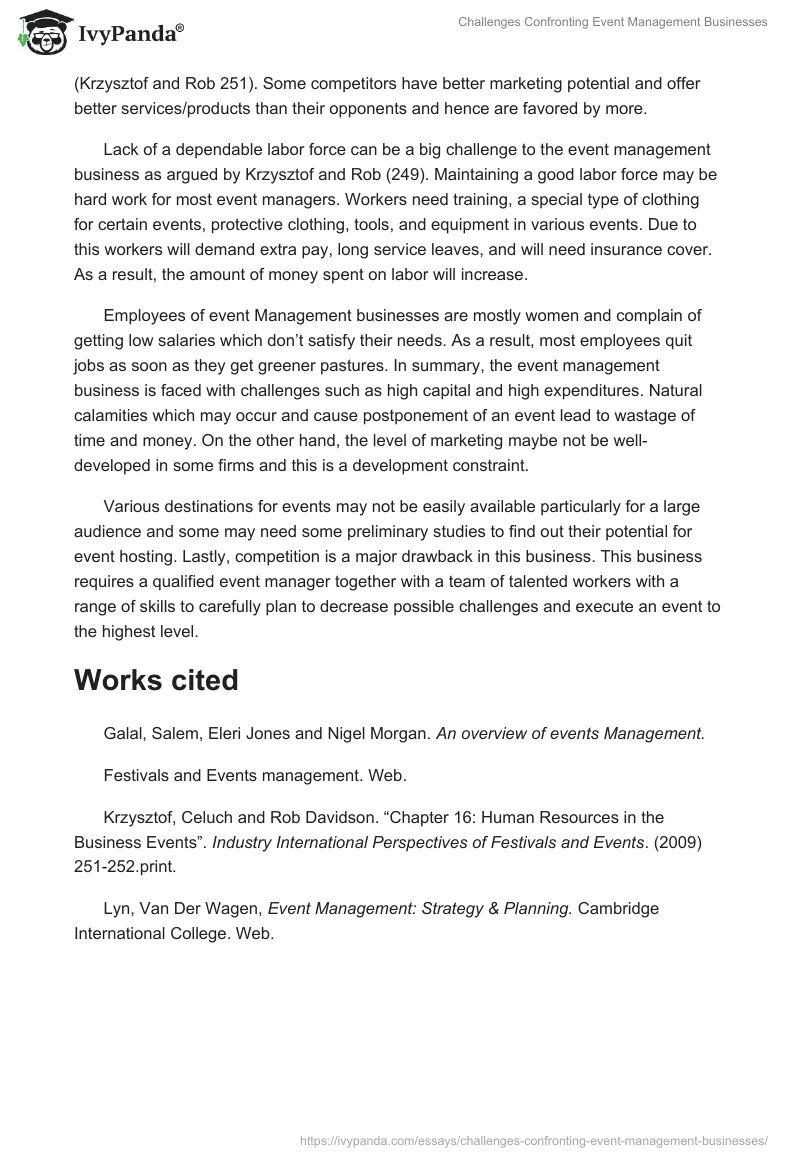 Challenges Confronting Event Management Businesses. Page 2