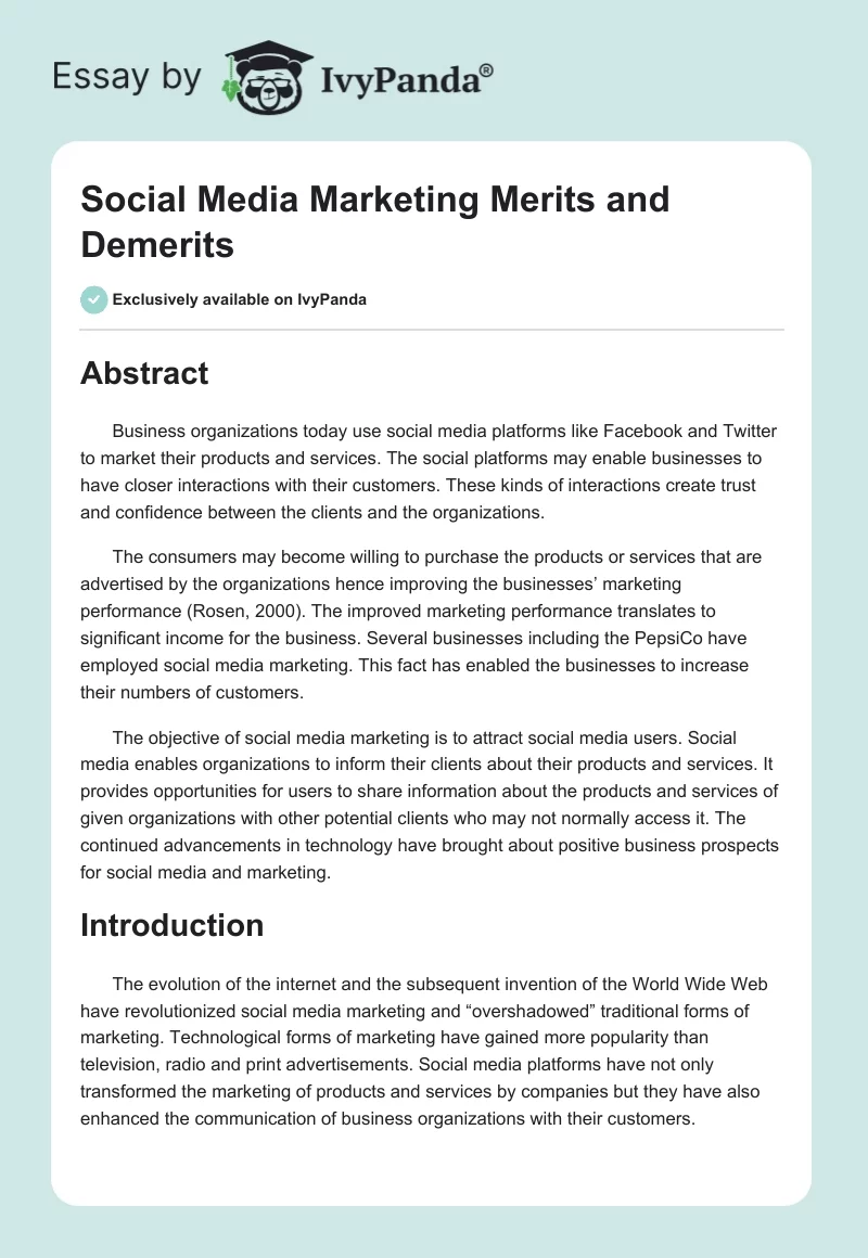 Social Media Marketing Merits and Demerits. Page 1