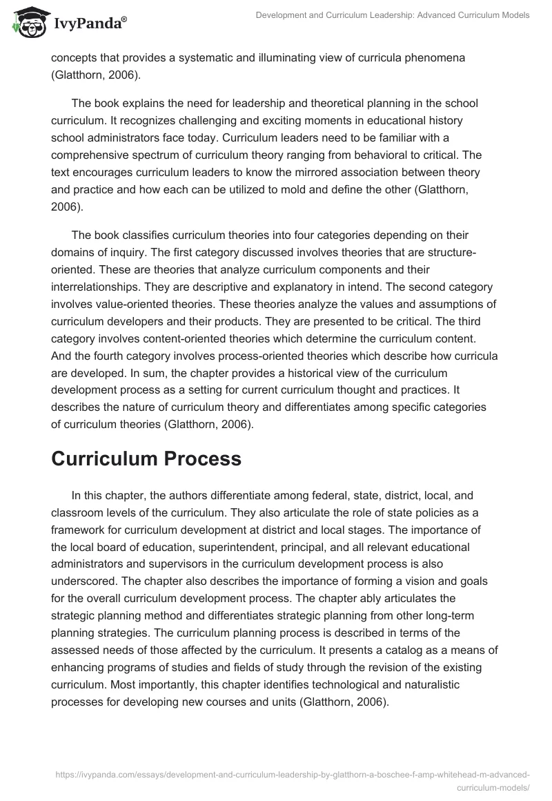 Development and Curriculum Leadership: Advanced Curriculum Models. Page 2