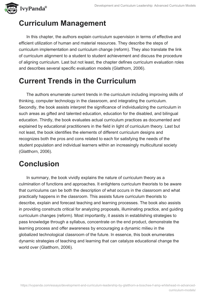 Development and Curriculum Leadership: Advanced Curriculum Models. Page 3