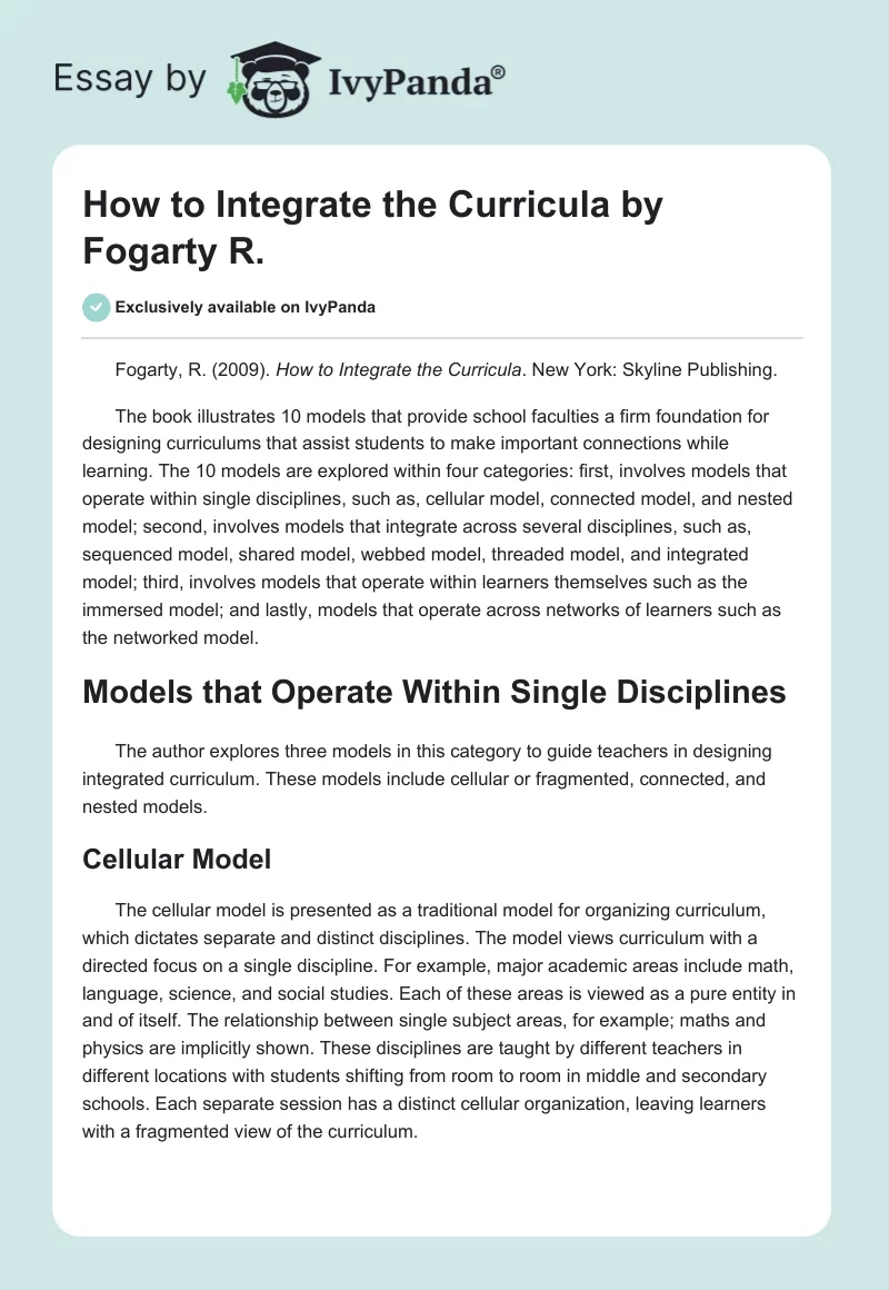 "How to Integrate the Curricula" by Fogarty R.. Page 1