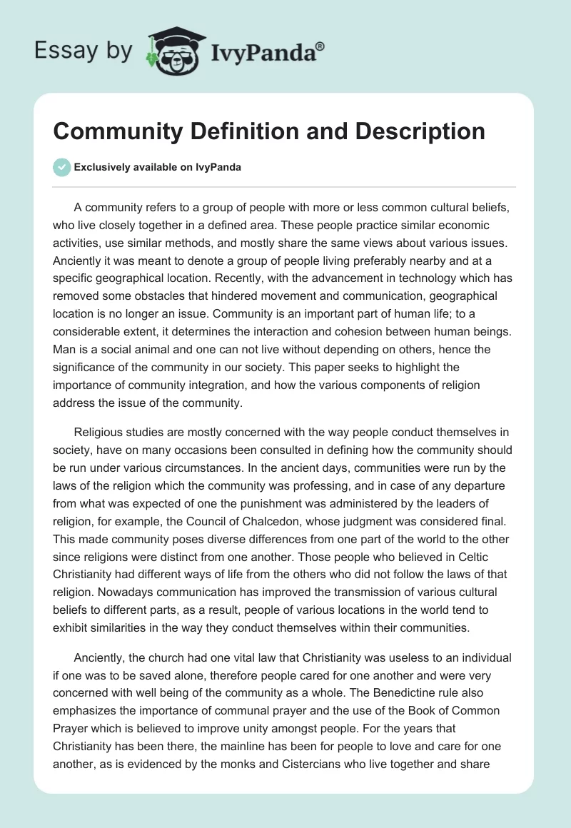 Community Definition and Description. Page 1