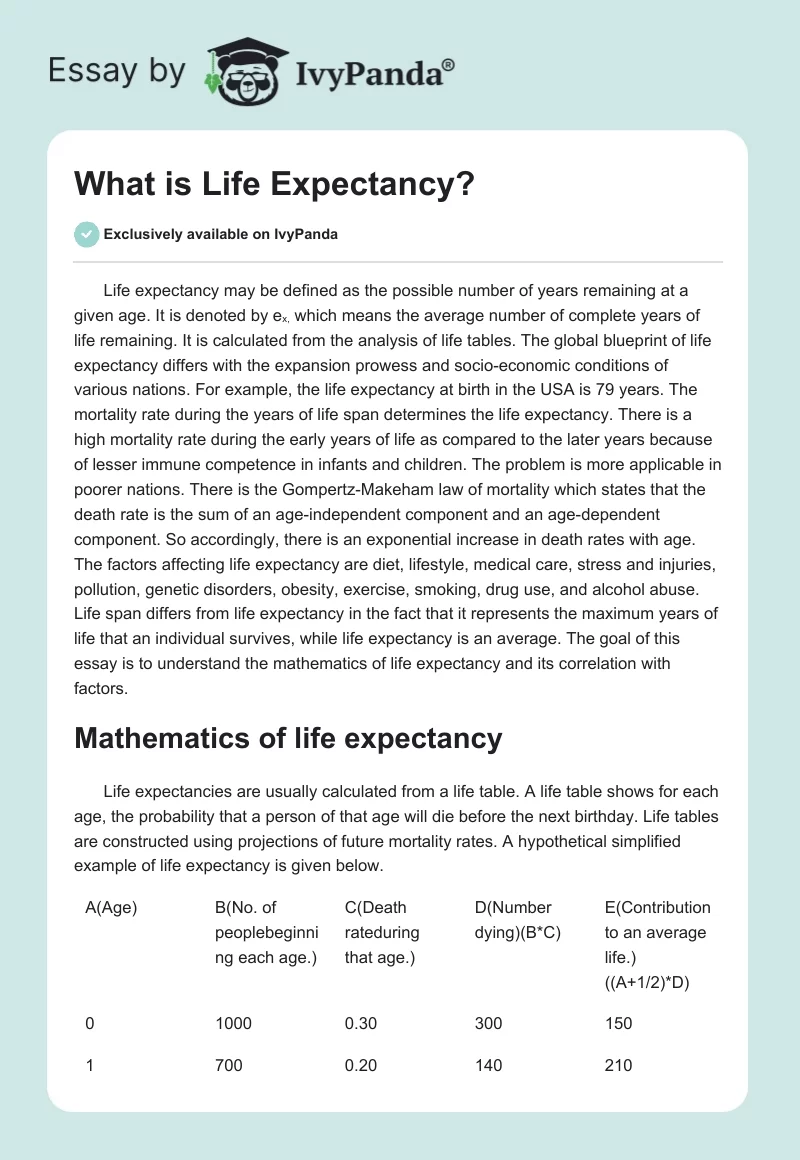 What is Life Expectancy?. Page 1