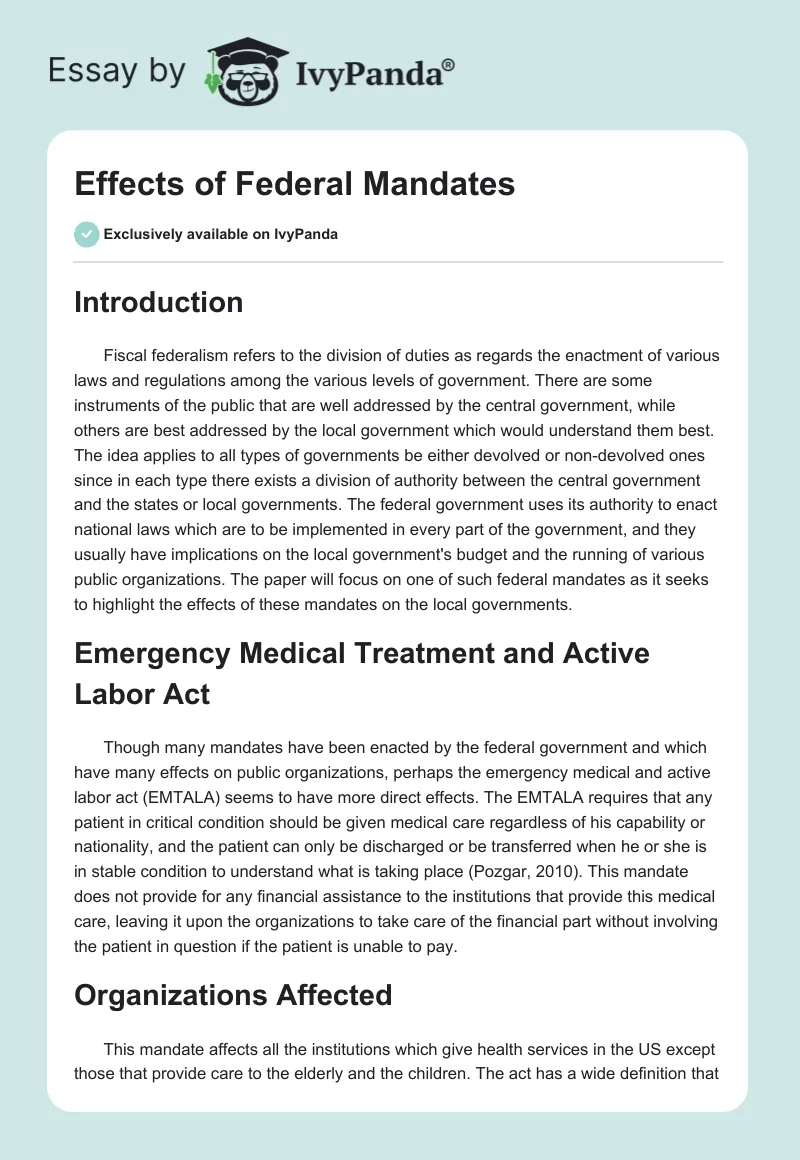 Effects of Federal Mandates. Page 1