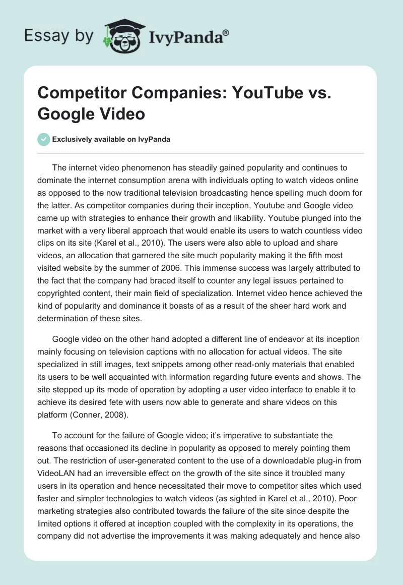 Competitor Companies: YouTube vs. Google Video. Page 1