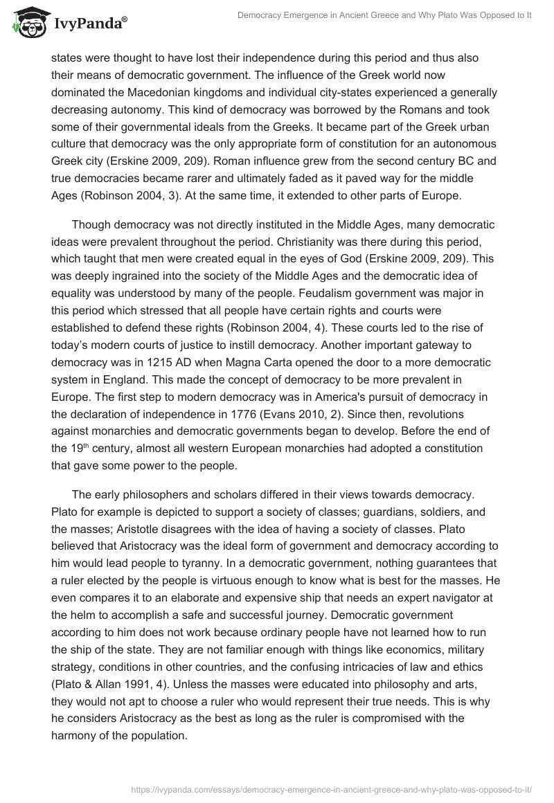 Democracy Emergence in Ancient Greece and Why Plato Was Opposed to It. Page 2