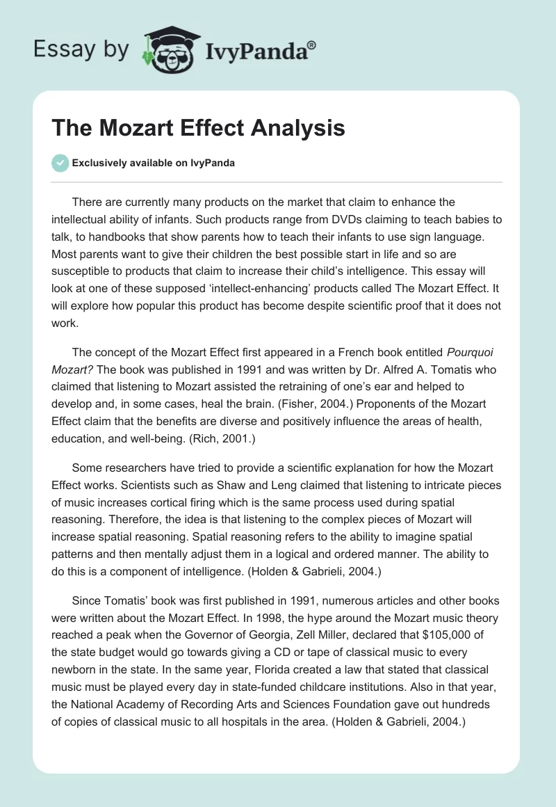 The Mozart Effect Analysis. Page 1