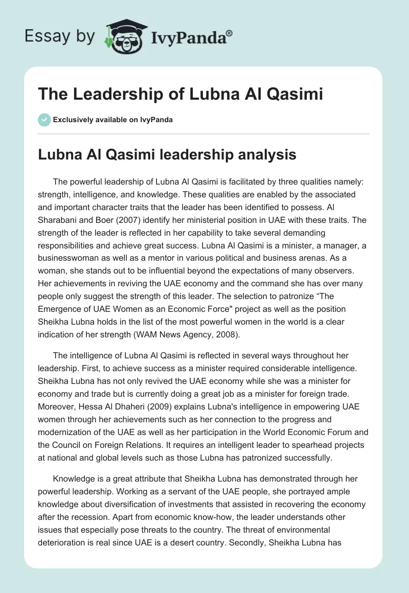The Leadership of Lubna Al Qasimi. Page 1