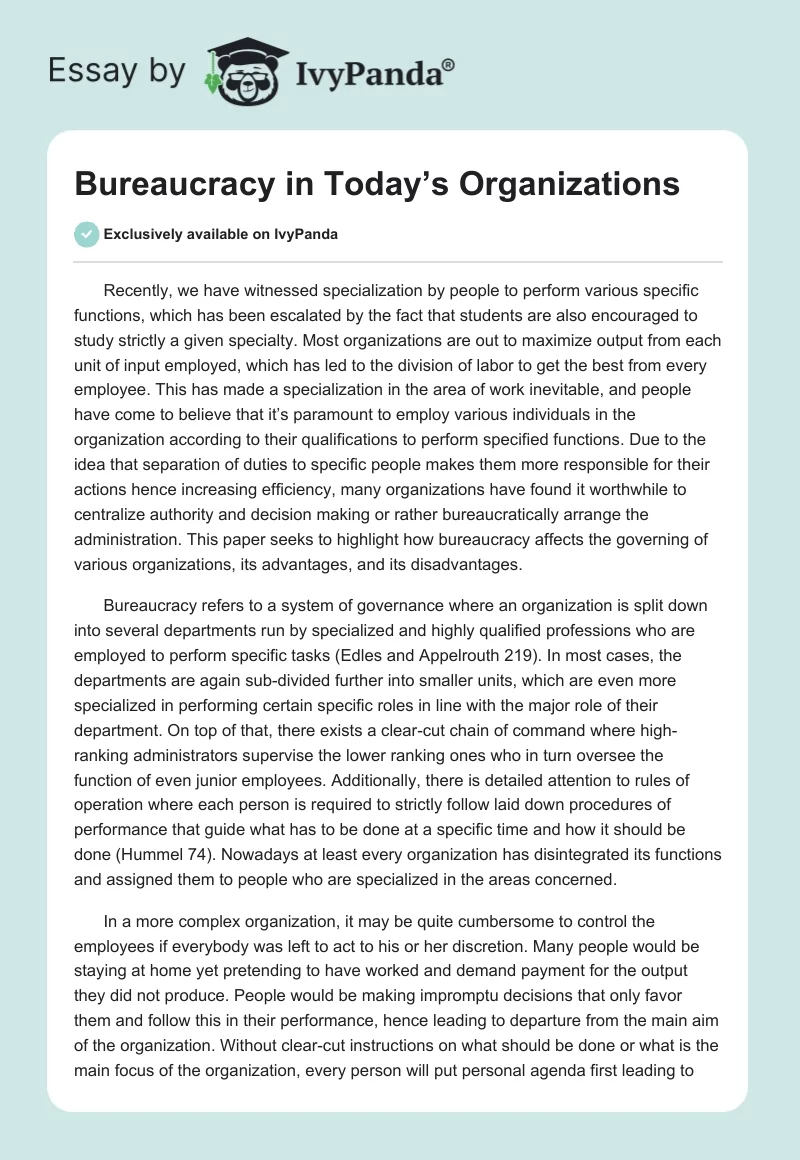 Bureaucracy in Today’s Organizations. Page 1