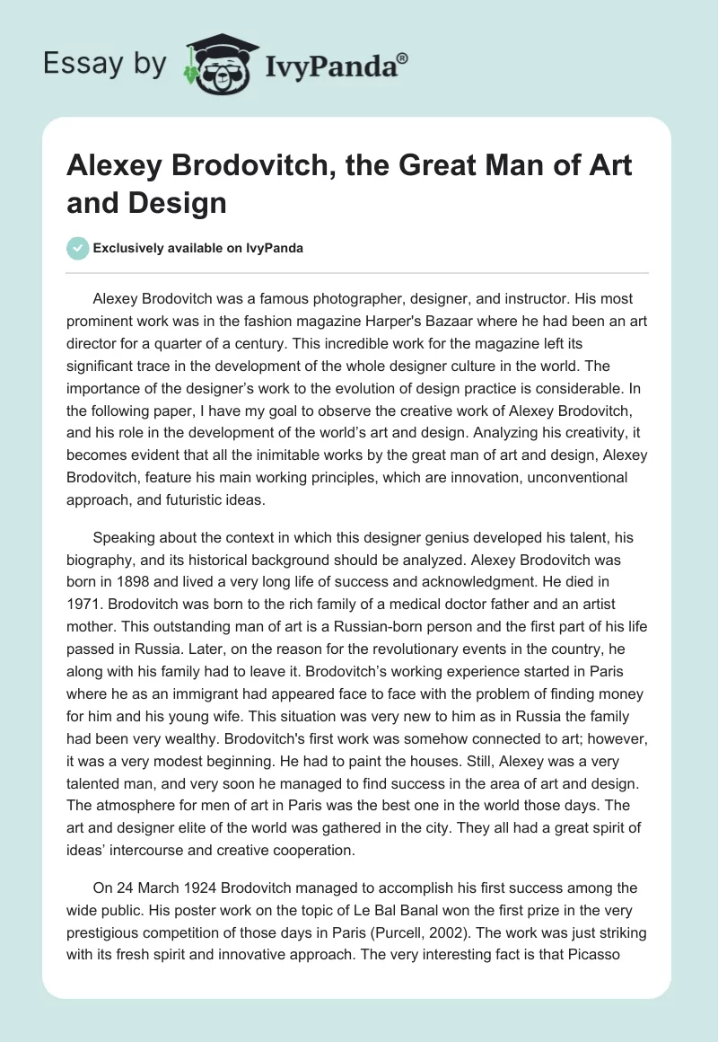 Alexey Brodovitch, the Great Man of Art and Design. Page 1