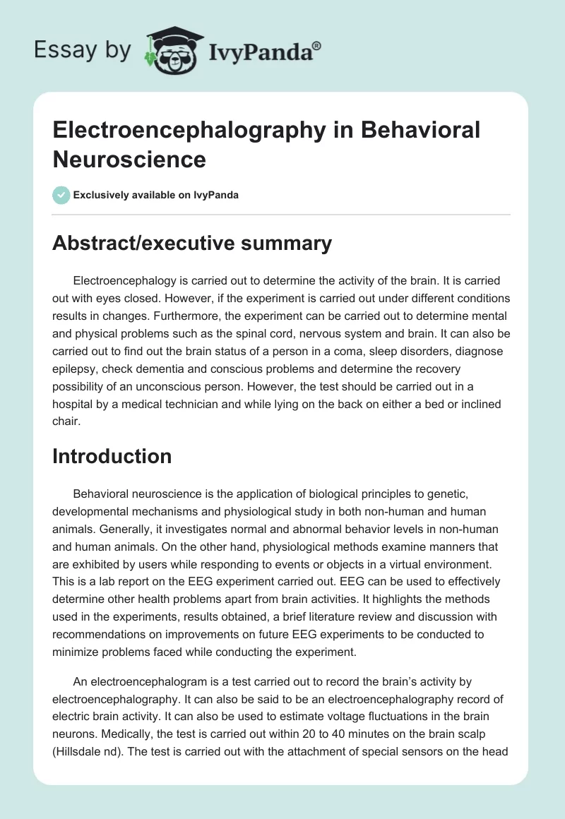 Electroencephalography in Behavioral Neuroscience. Page 1
