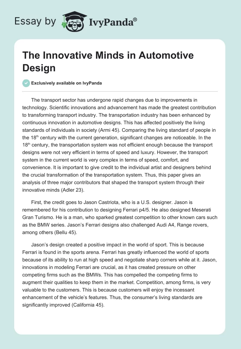 The Innovative Minds in Automotive Design. Page 1