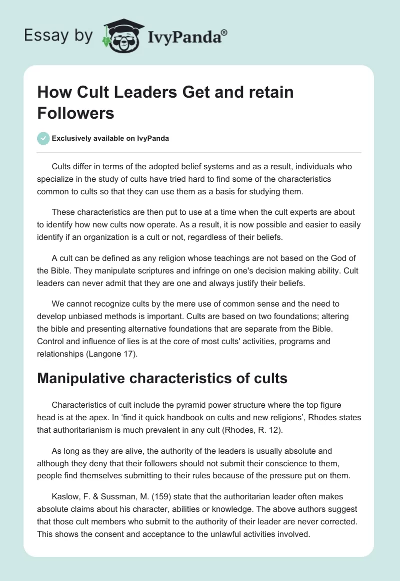 How Cult Leaders Get and retain Followers. Page 1