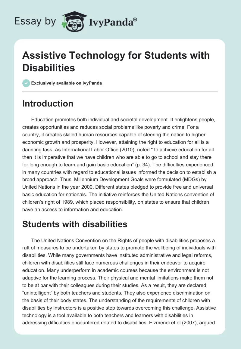 Assistive Technology for Students with Disabilities. Page 1
