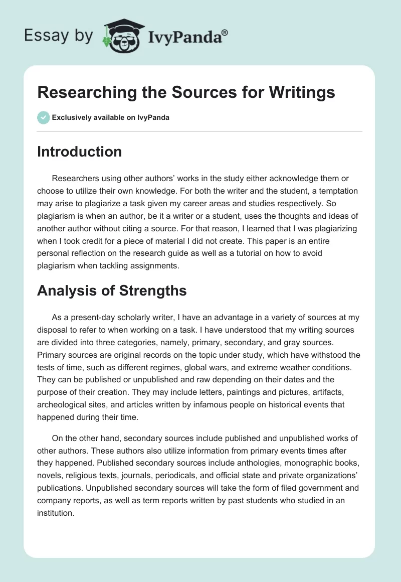 Researching the Sources for Writings. Page 1