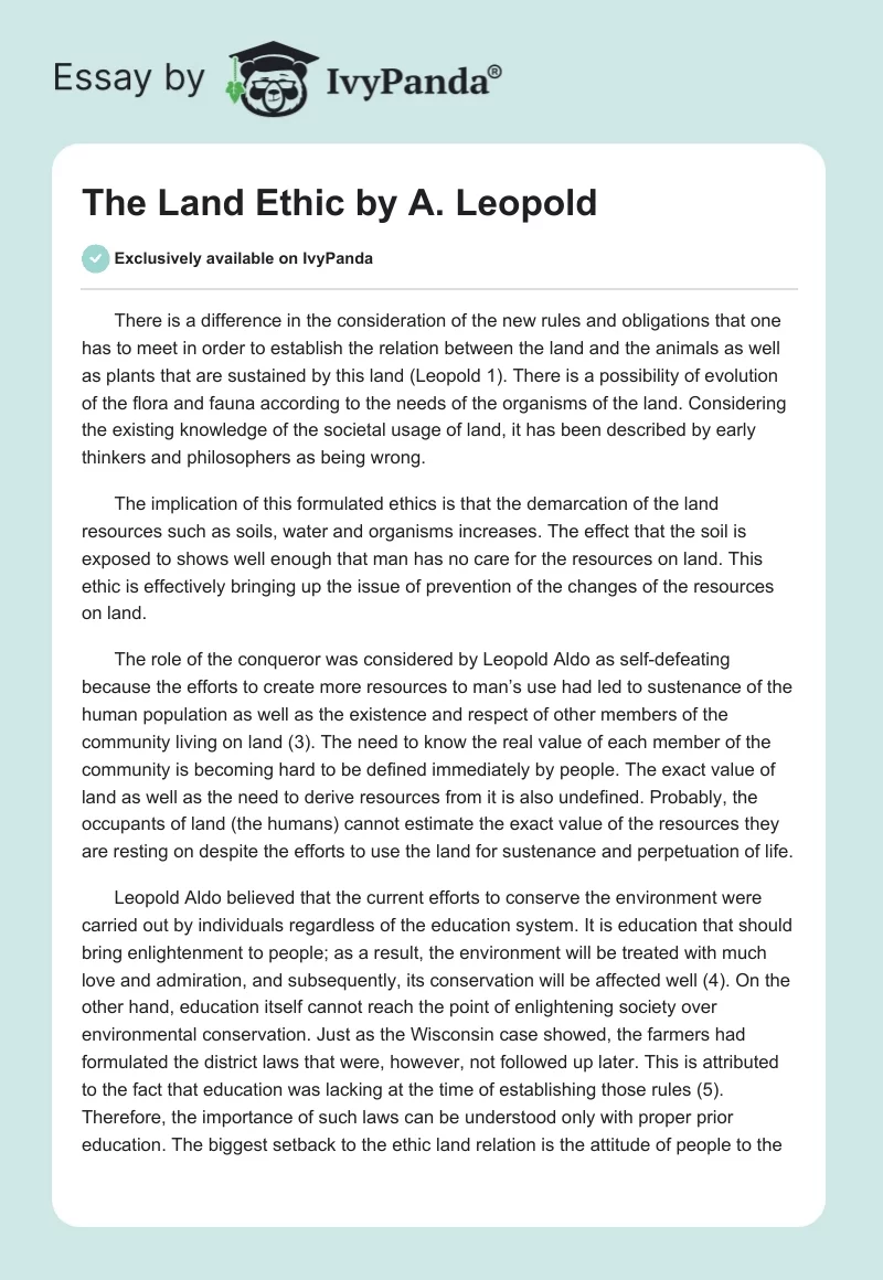 "The Land Ethic" by A. Leopold. Page 1