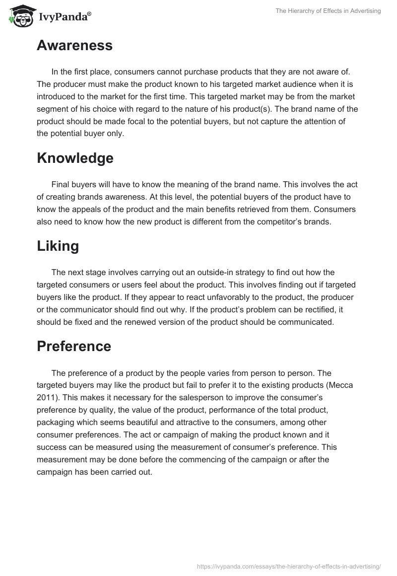 The Hierarchy of Effects in Advertising. Page 2