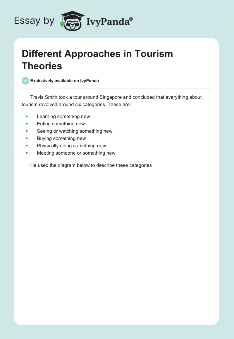 Different Approaches in Tourism Theories. Page 1