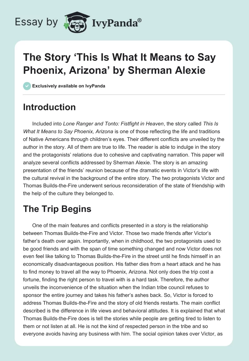 The Story ‘This Is What It Means to Say Phoenix, Arizona’ by Sherman Alexie. Page 1