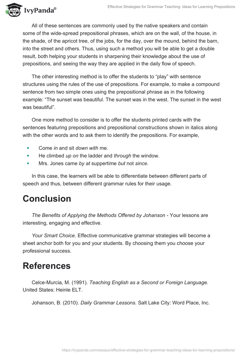 Effective Strategies for Grammar Teaching: Ideas for Learning Prepositions. Page 2
