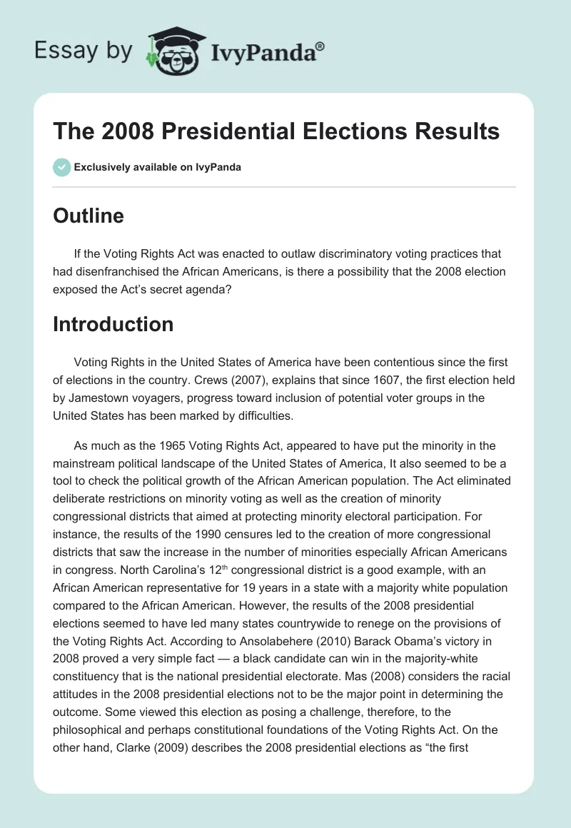 The 2008 Presidential Elections Results. Page 1