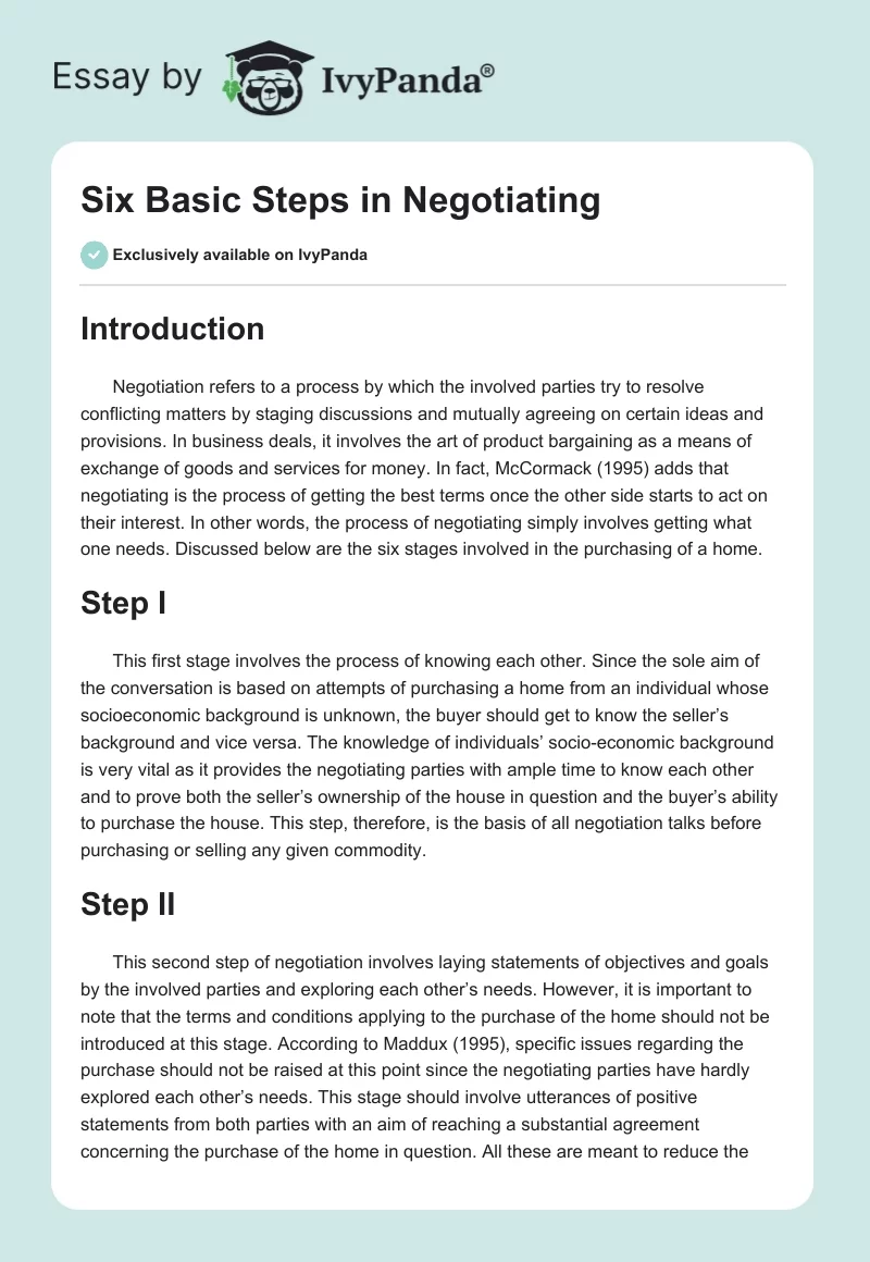 Six Basic Steps in Negotiating. Page 1