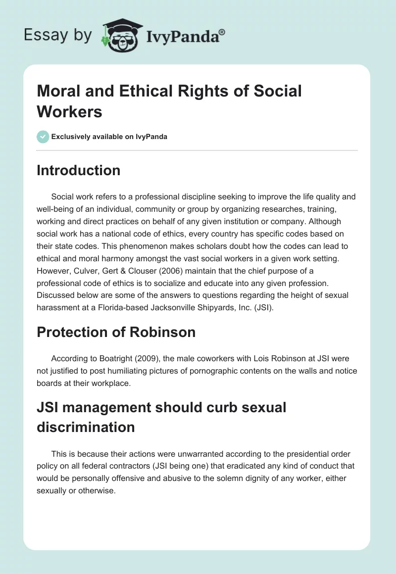 Moral and Ethical Rights of Social Workers. Page 1