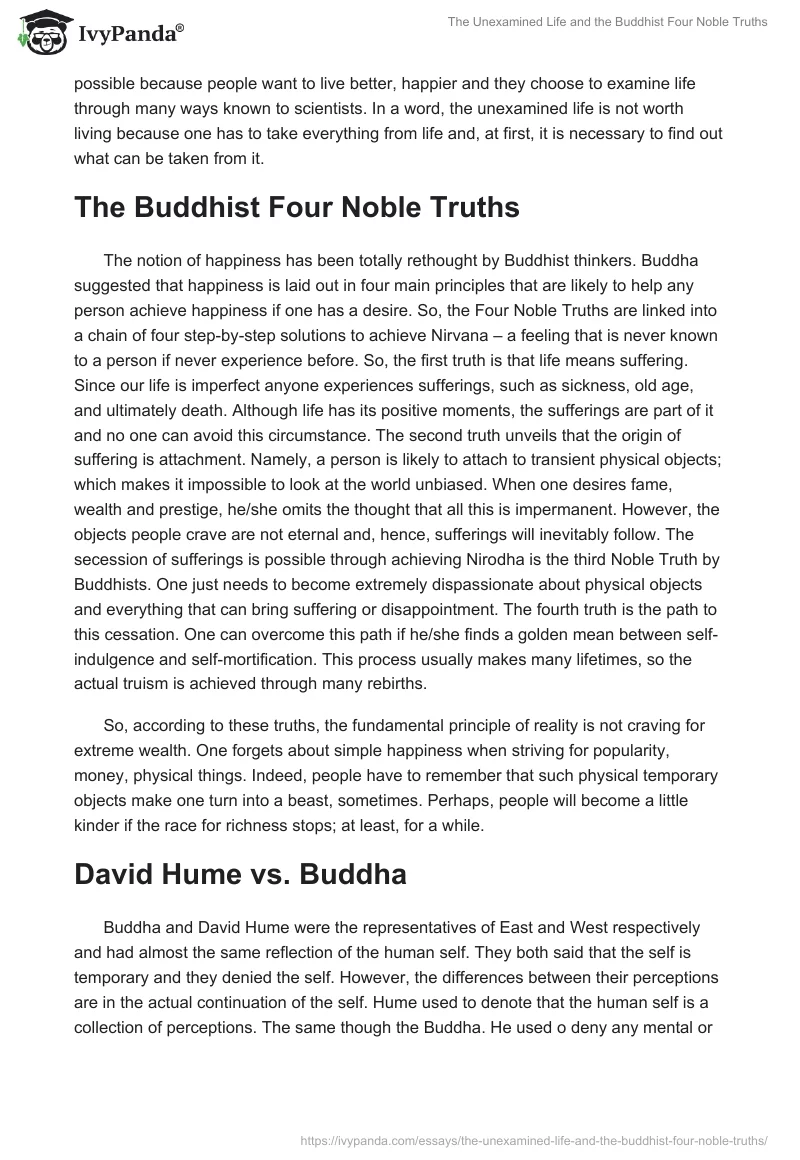 The Unexamined Life and the Buddhist Four Noble Truths. Page 2