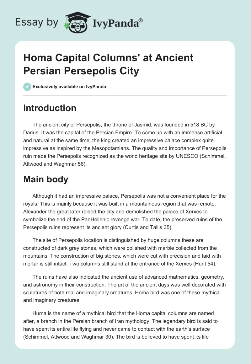 Homa Capital Columns' at Ancient Persian Persepolis City. Page 1