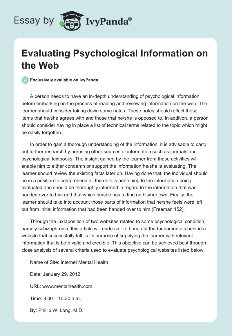 Evaluating Psychological Information on the Web. Page 1