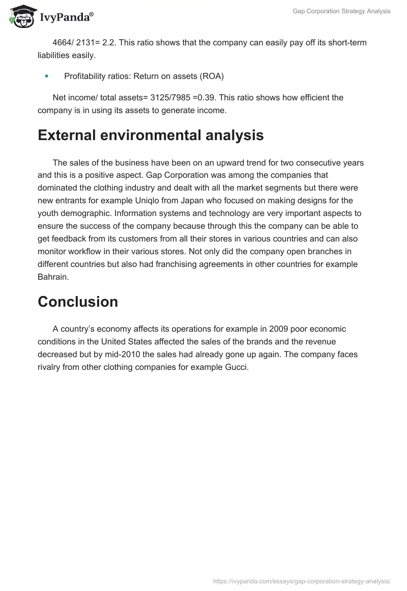 Gap Corporation Strategy Analysis. Page 2
