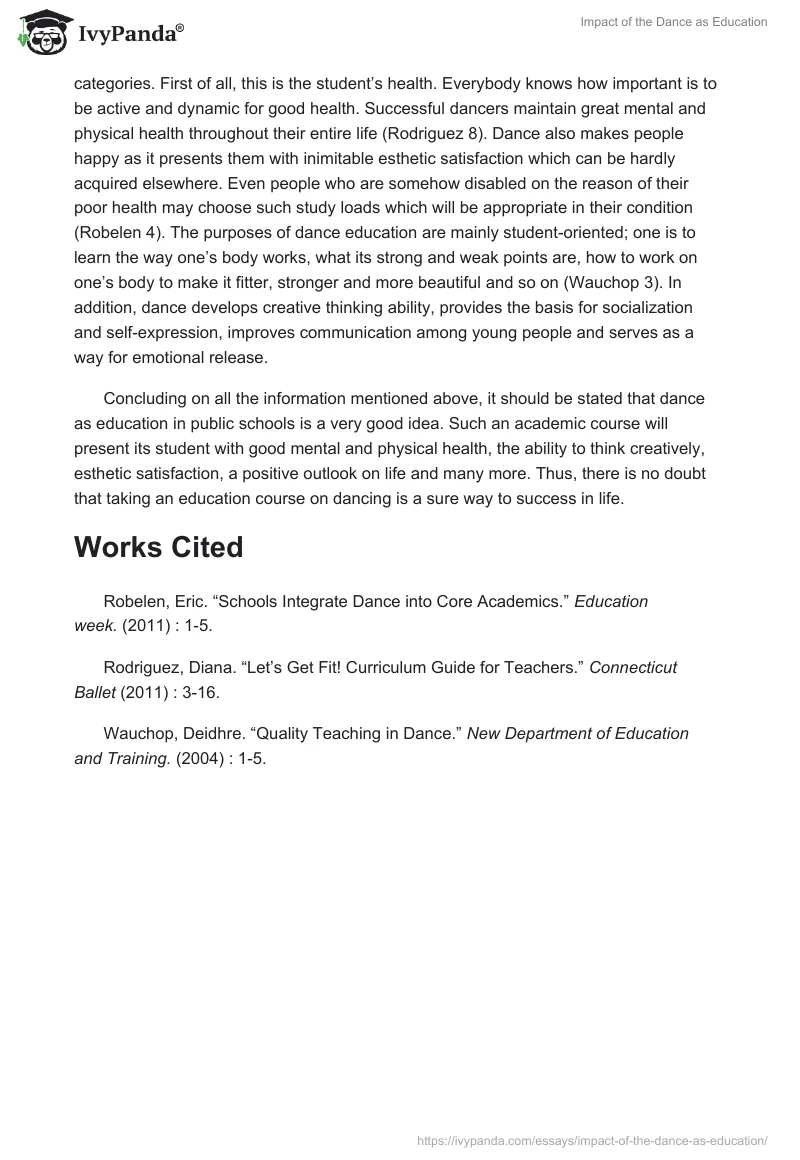 Impact of the Dance as Education. Page 2