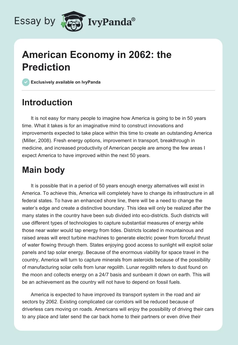American Economy in 2062: the Prediction. Page 1