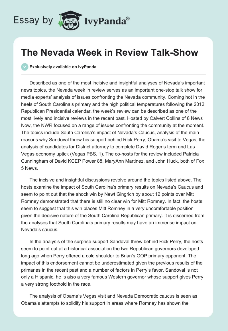 The Nevada Week in Review Talk-Show. Page 1