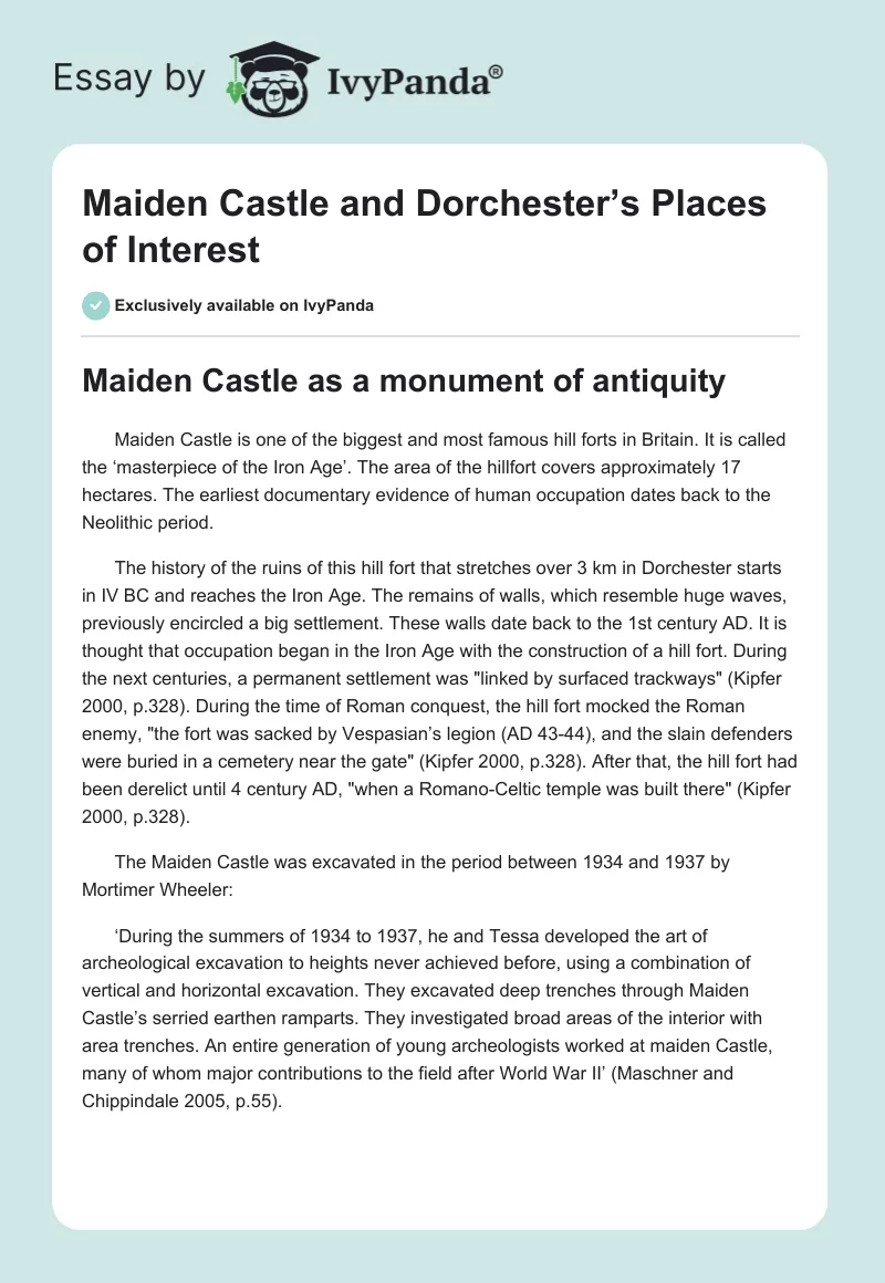 Maiden Castle and Dorchester’s Places of Interest. Page 1