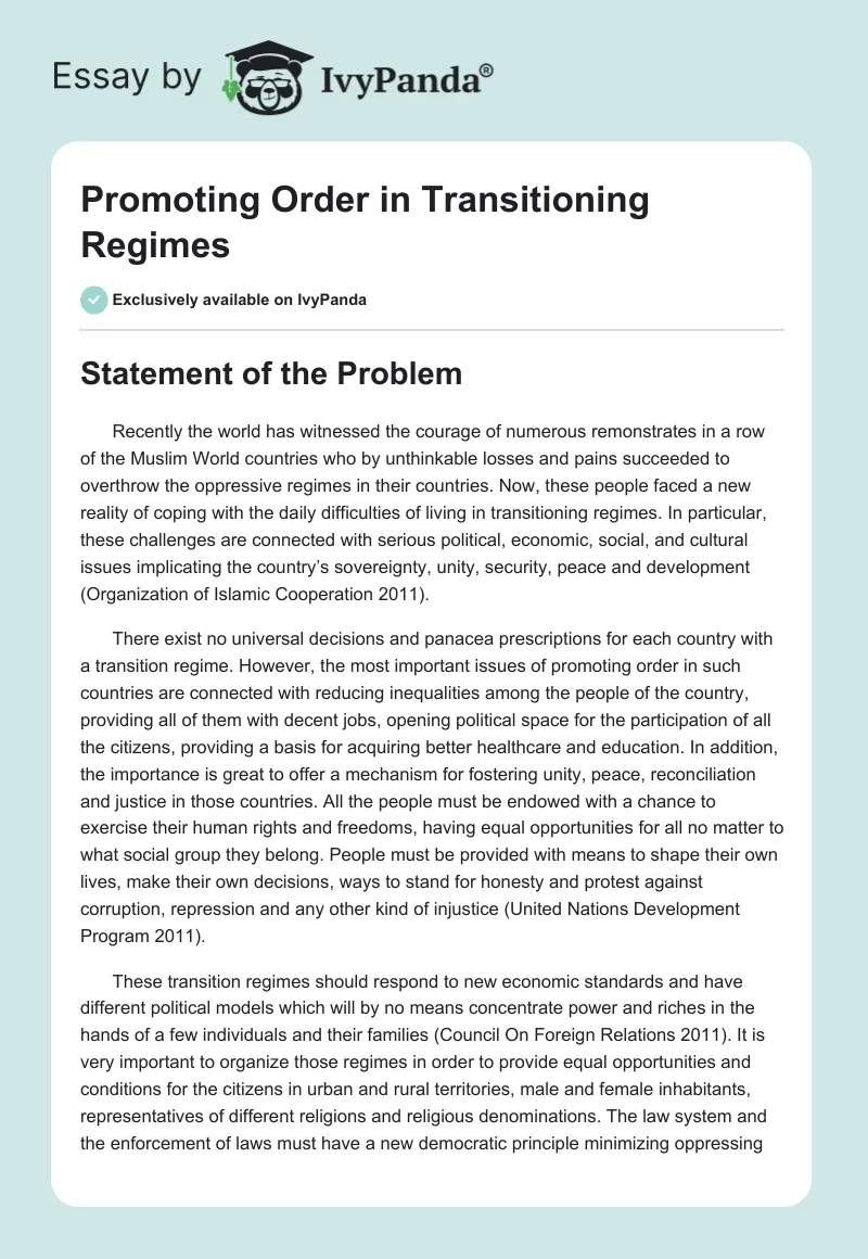 Promoting Order in Transitioning Regimes. Page 1