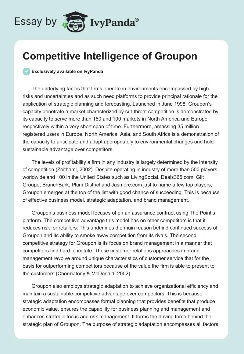 Competitive Intelligence of Groupon. Page 1