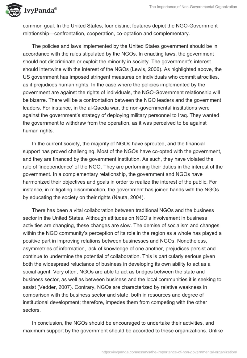 The Importance of Non-Governmental Organization. Page 2