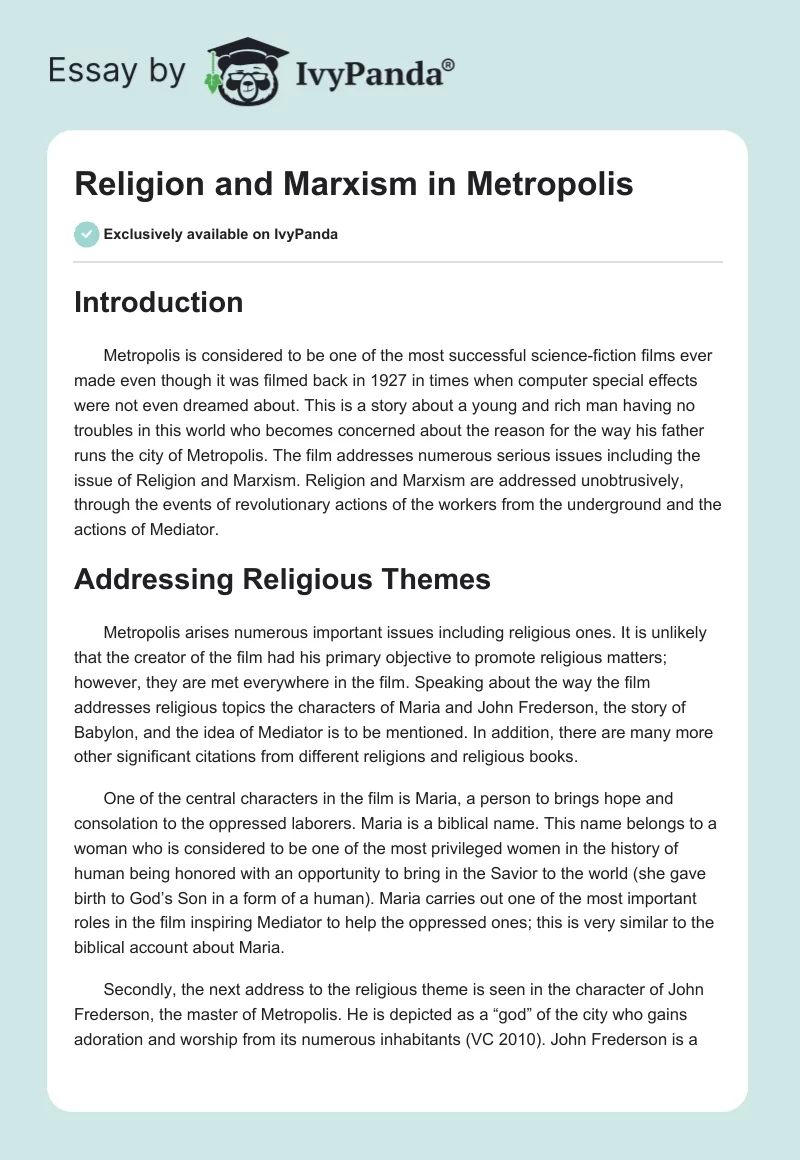 Religion and Marxism in Metropolis. Page 1