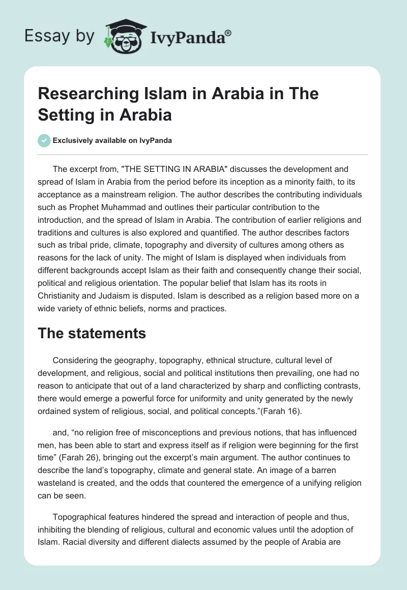 Researching Islam in Arabia in "The Setting in Arabia". Page 1