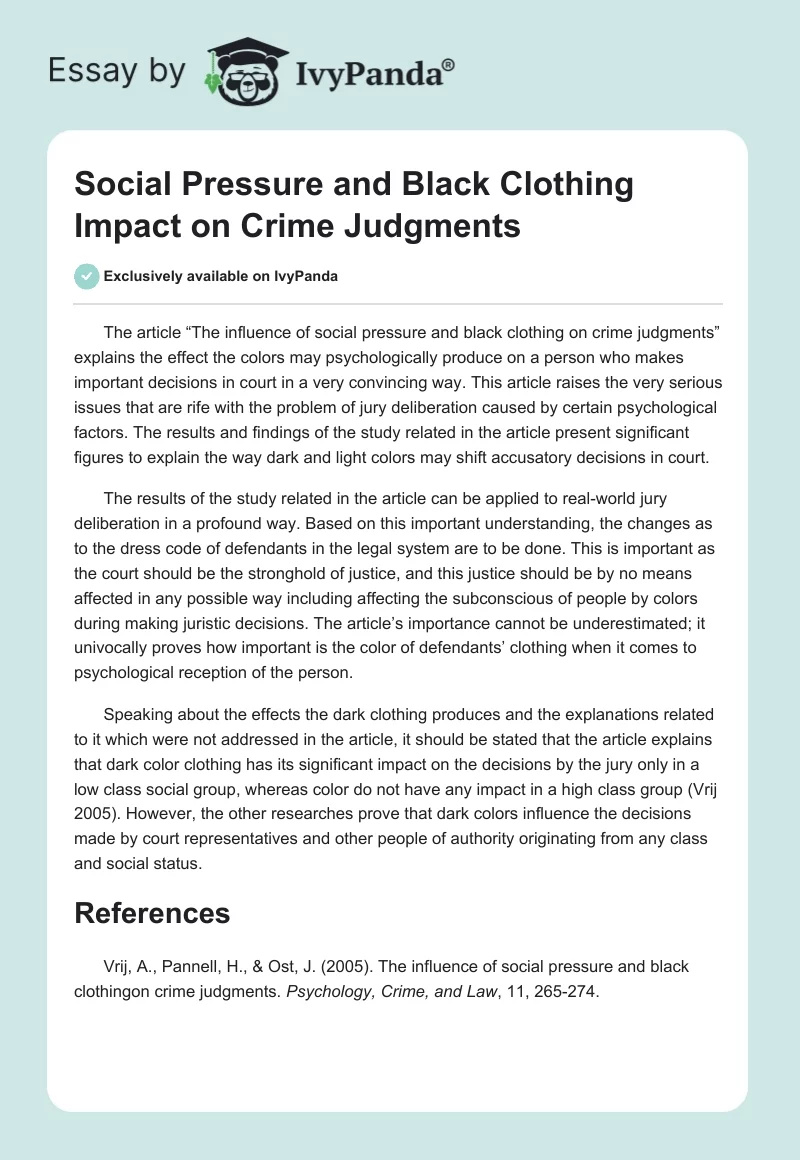 Social Pressure and Black Clothing Impact on Crime Judgments. Page 1