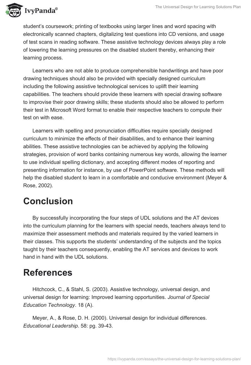 The Universal Design for Learning Solutions Plan. Page 2