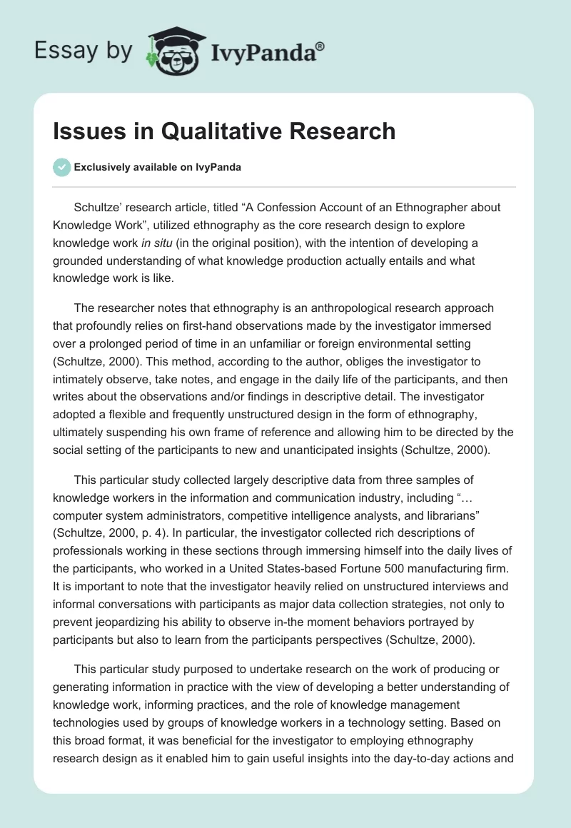 Issues in Qualitative Research. Page 1