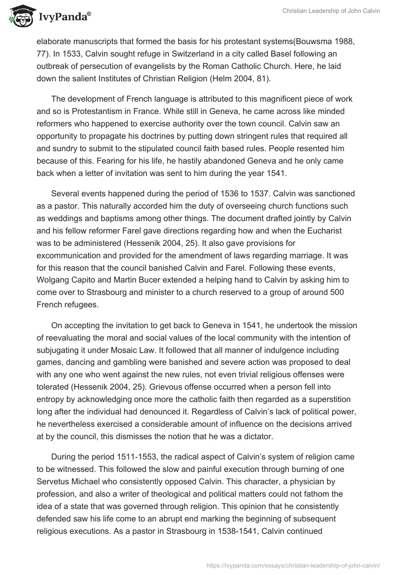 Christian Leadership of John Calvin. Page 2